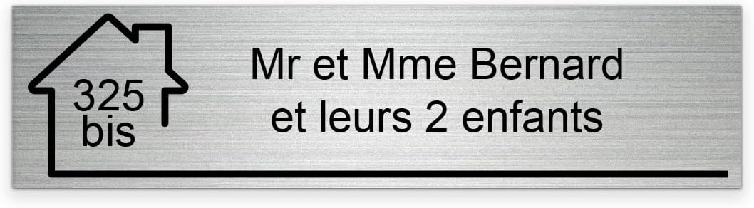 Plaque gravée adhésive personnalisée pour boîte aux lettres, nom et numéro, 10x2,5 cm, 1 à 3 lignes, aspect alu brossé