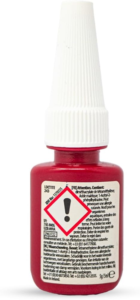 Loctite 243, frein filet résistance normale, frein filet bleu pour blocage et étanchéité des fixations filetées, flacon de 5 ml - aspect bleu