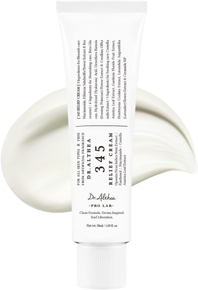 Dr. Althea 345 Relief Cream | Crème hydratante visage réparatrice et apaisante pour peaux à imperfections au PDRN et à la niacinamide | Soin coréen vegan (50 ml, lot de 1)