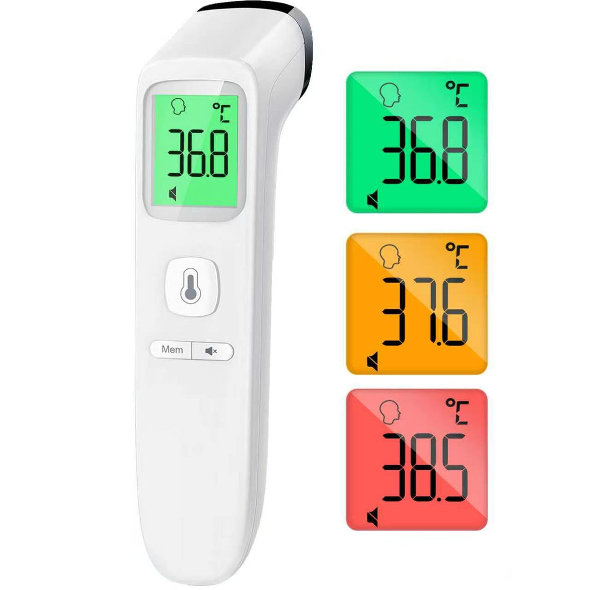 Thermomètre frontal sans contact, thermomètre bébé, thermomètre médical numérique infrarouge pour adultes, lecture précise avec écran LCD, mode muet, rappel de mémoire (blanc)