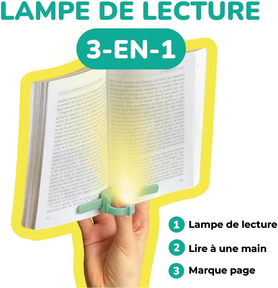 Lizia - Lampe de lecture et liseuse LED rechargeable - Support de livre ergonomique pour une main - Vert