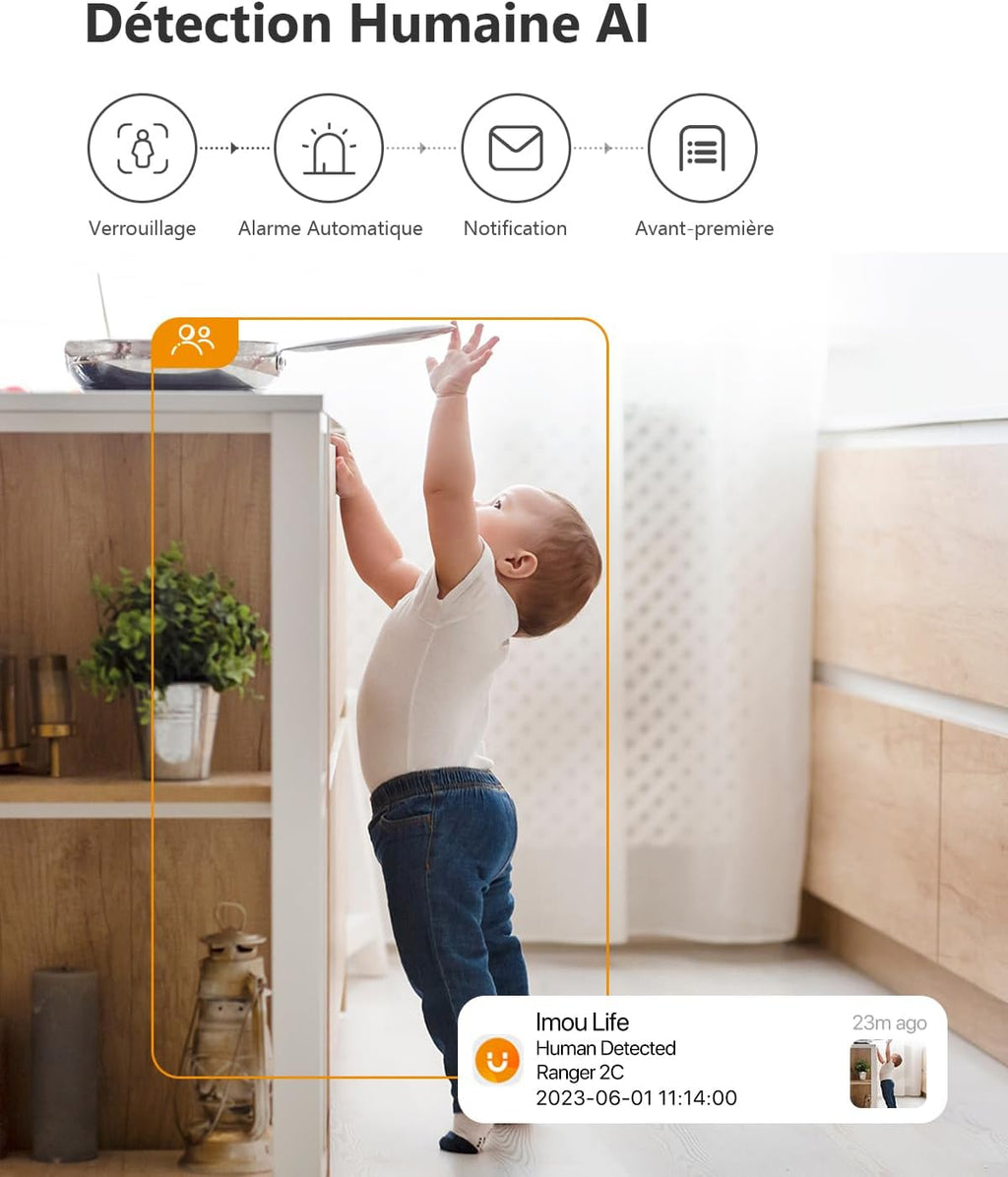 Caméra de surveillance WiFi intérieure Imou 2K, caméra connectée à 360° pour smartphone