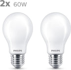 Ampoule LED Philips Standard E27 60W Blanc Chaud Dépolie, Verre, lot de 2