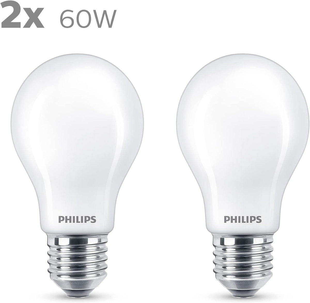 Ampoule LED Philips Standard E27 60W Blanc Chaud Dépolie, Verre, lot de 2