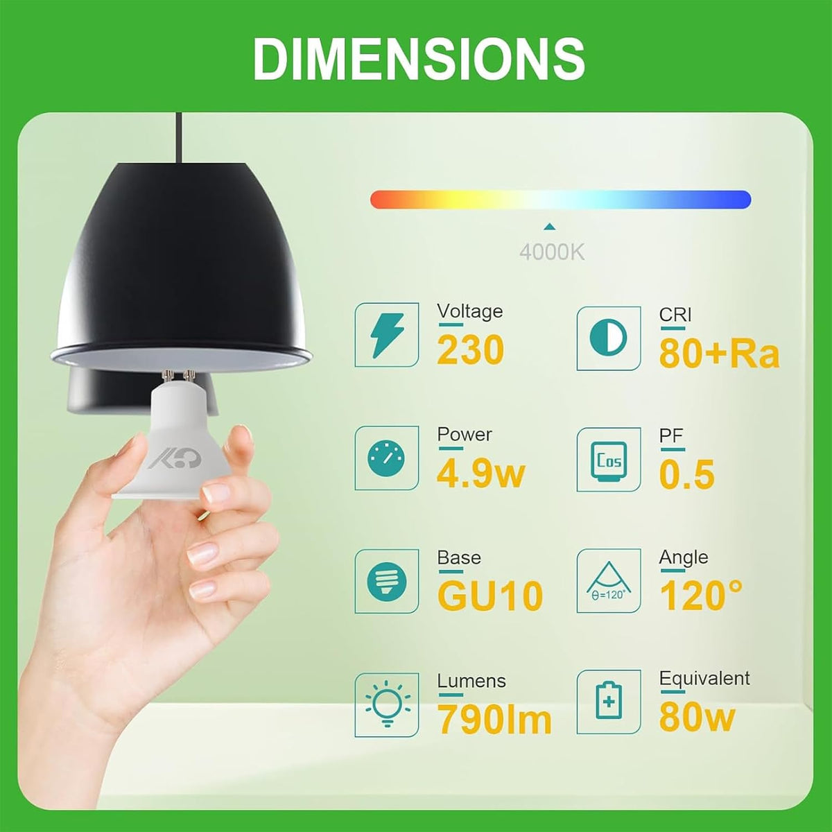 Ampoules LED GU10 GY 4,9W équivalent 80W, 790LM 4000K Blanc Neutre, angle de diffusion 120°, ampoule LED GU10 économe en énergie, non dimmable, lot de 10