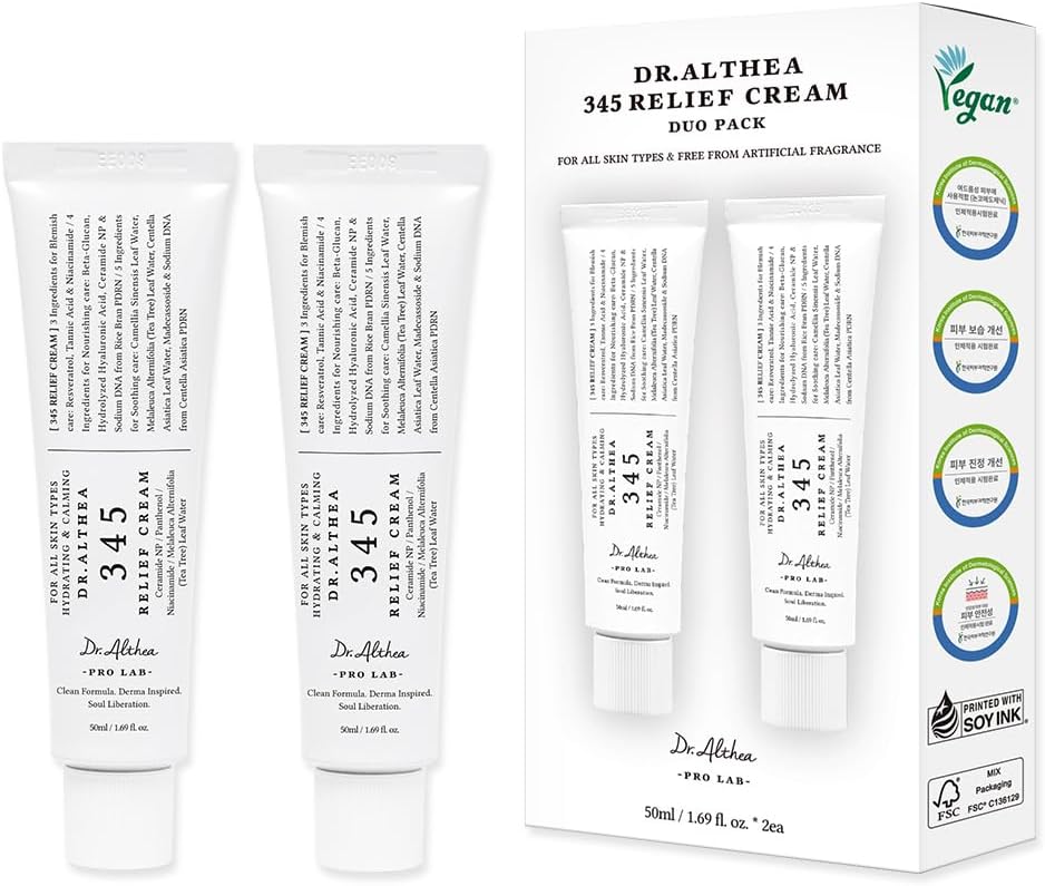Dr. Althea 345 Relief Cream | Crème hydratante visage réparatrice et apaisante pour peaux à imperfections au PDRN et à la niacinamide | Soin coréen vegan (50 ml, lot de 1)