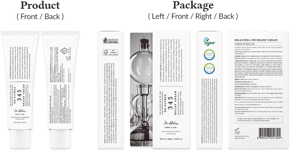 Dr. Althea 345 Relief Cream | Crème hydratante visage réparatrice et apaisante pour peaux à imperfections au PDRN et à la niacinamide | Soin coréen vegan (50 ml, lot de 1)