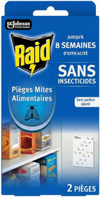 Raid Piège Mites Alimentaires - Piège Anti-Mites - Sans insecticide - Jusqu'à 8 semaines d'efficacité - 2 pièges