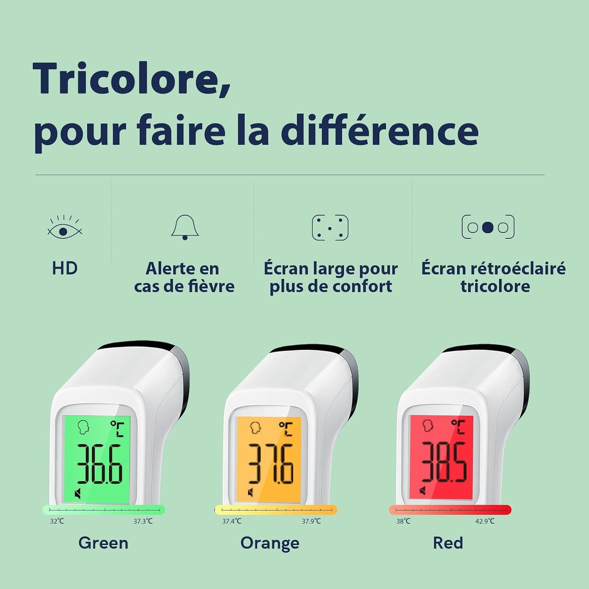 Thermomètre frontal sans contact, thermomètre bébé, thermomètre médical numérique infrarouge pour adultes, lecture précise avec écran LCD, mode muet, rappel de mémoire (blanc)