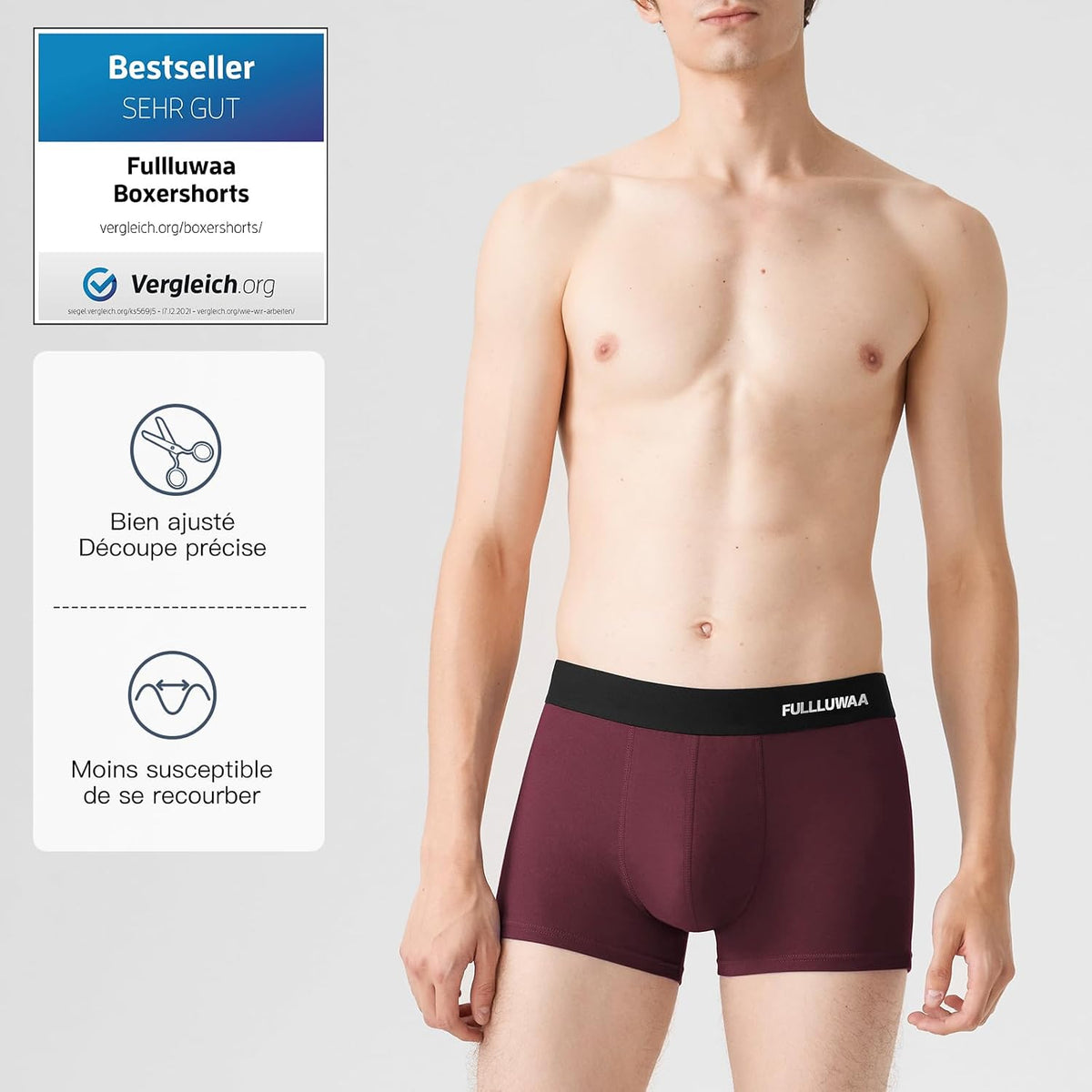 Fullluwaa Lot de 10 boxers en coton pour homme, ceinture élastique douce