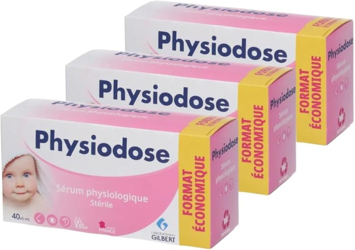 Physiodose Sérum Physiologique Bébé – 40 unidoses stériles de 5 ml – Nez, yeux