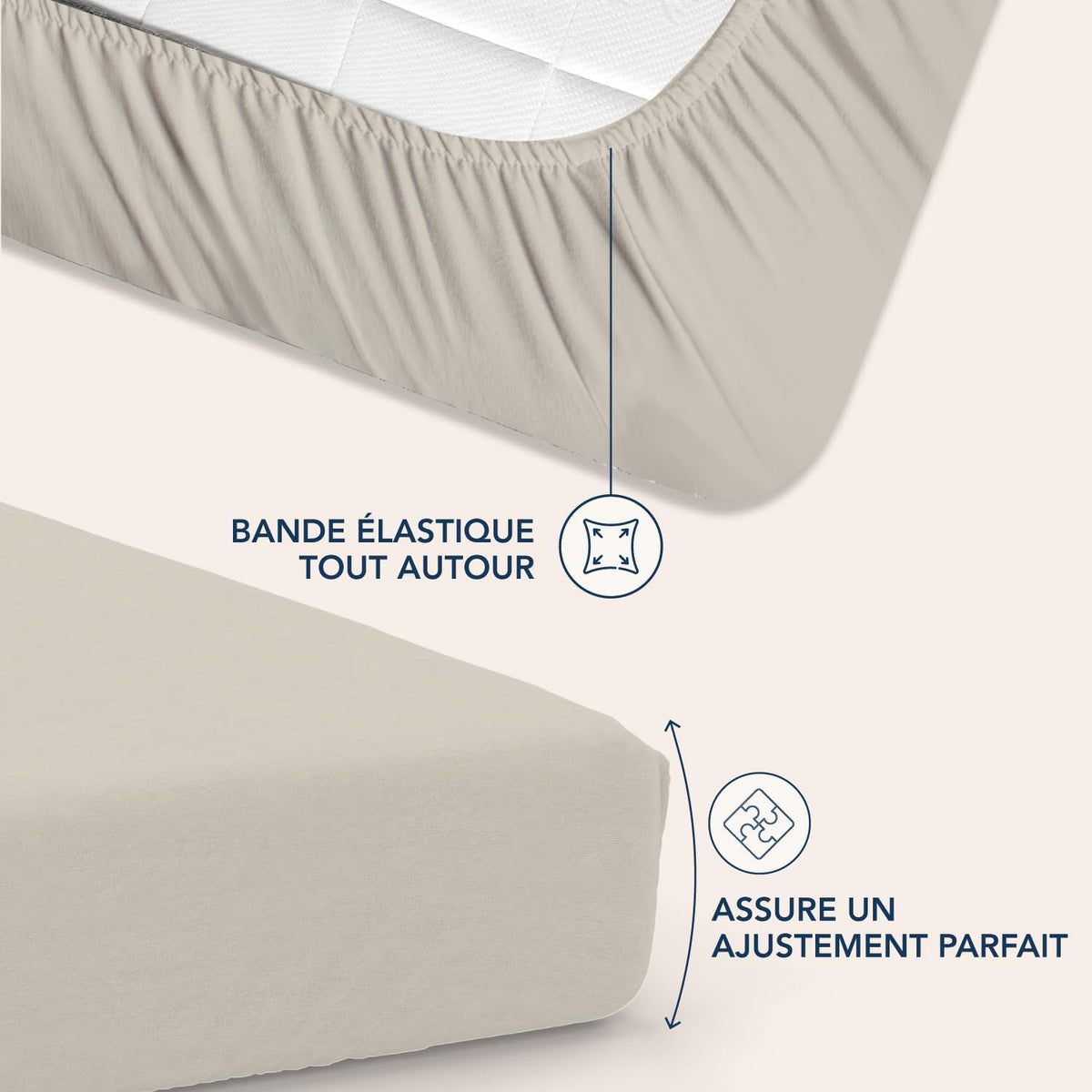 Dreamzie - Drap-housse 160x200 cm - Beige - Grand bonnet 35 cm