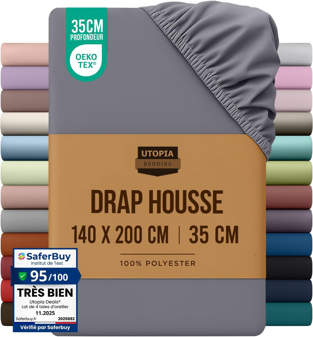 Utopia Bedding Drap Housse - Gris, 140 x 190/200 cm