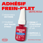 Loctite 243, frein filet résistance normale, frein filet bleu pour blocage et étanchéité des fixations filetées, flacon de 5 ml - aspect bleu