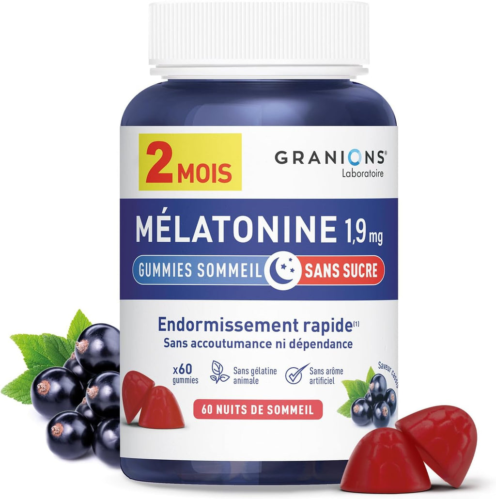 Granions - Gummies Sommeil - Mélatonine 1,9 mg - Sans sucre - 60 gummies