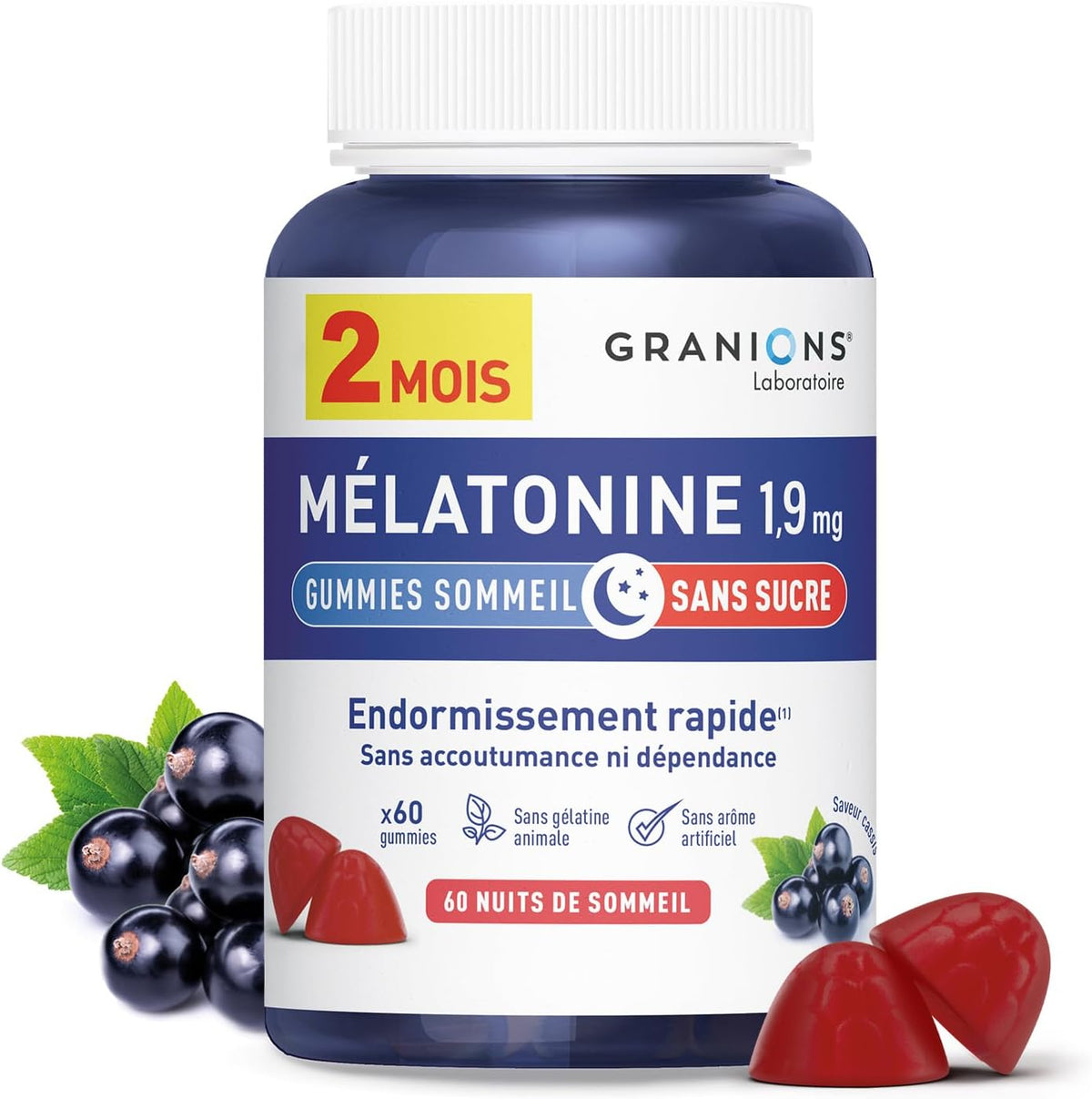 Granions - Gummies Sommeil - Mélatonine 1,9 mg - Sans sucre - 60 gummies