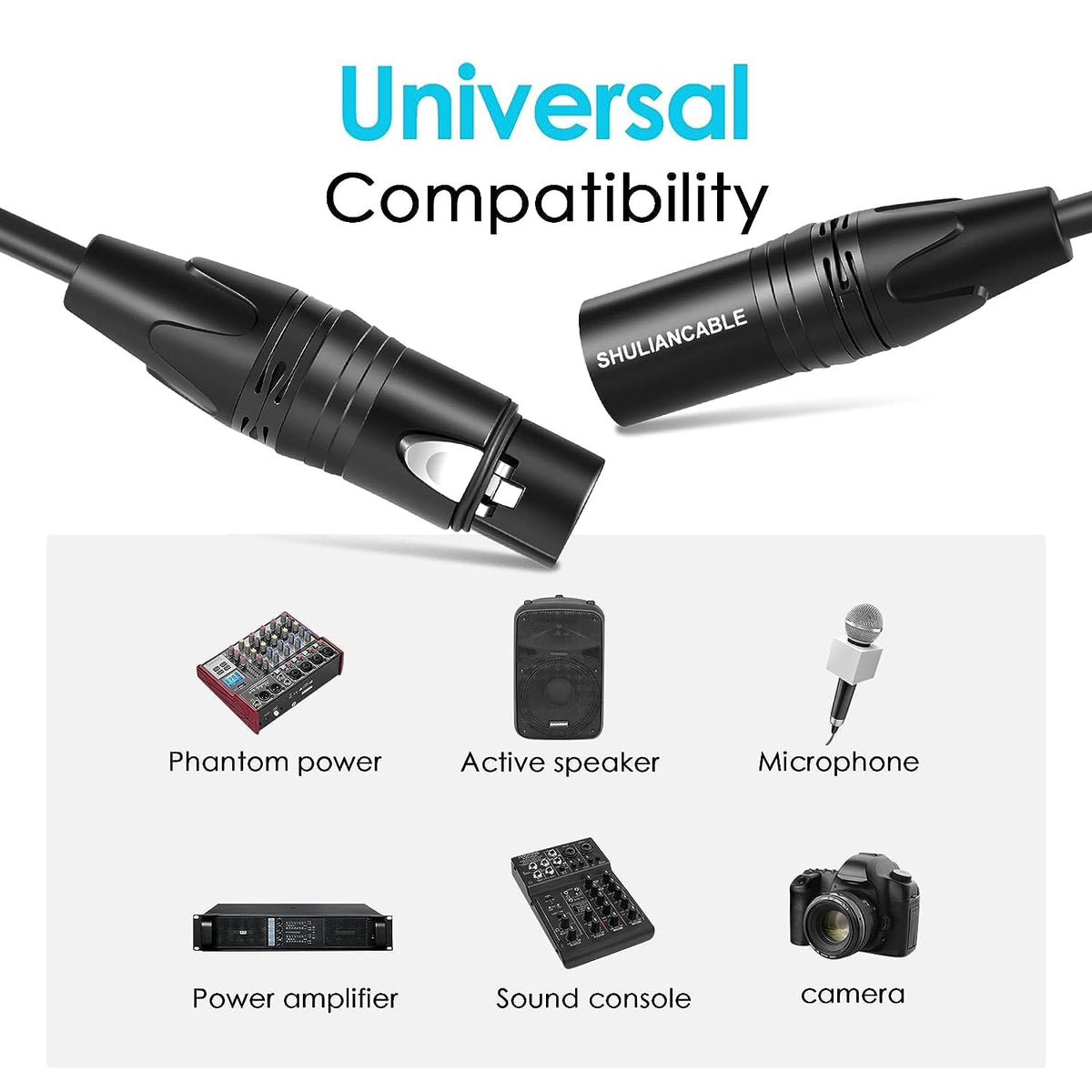 SHULIANCABLE Câble XLR, câble de microphone professionnel symétrique mâle vers femelle, compatible avec microphone, table de mixage, caméra, amplificateur, alimentation fantôme, haut-parleur (2M)