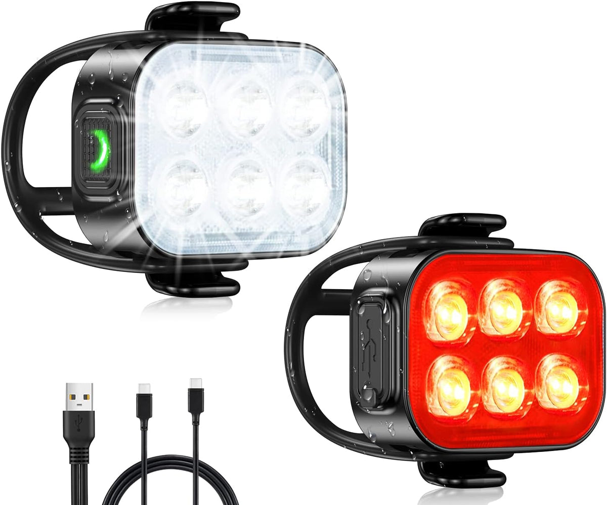 Glangeh Ensemble d'éclairage de vélo avant et arrière, lampe de vélo ultra-fine à 4 + 6 modes