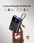 Batterie externe INIU, petit chargeur portable 20 000 mAh, charge rapide 45 W pour voyage