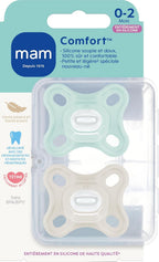 MAM Sucette Comfort, Naissance 0-2 mois, Bleu/Beige, Lot de 2 sucettes