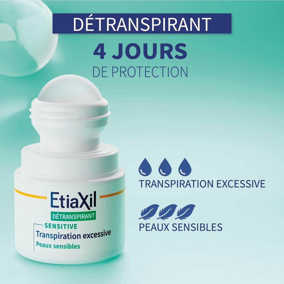 ETIAXIL Déodorant Détranspirant Peaux Sensibles - Sans parfum - 15ml