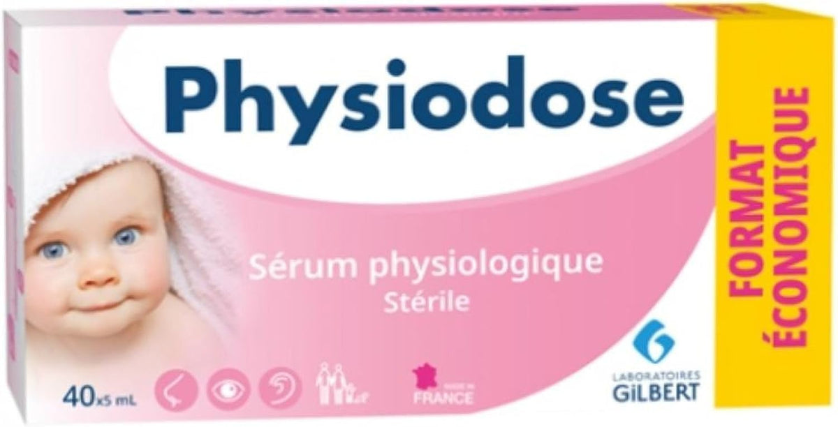 Physiodose Sérum Physiologique Bébé – 40 unidoses stériles de 5 ml – Nez, yeux