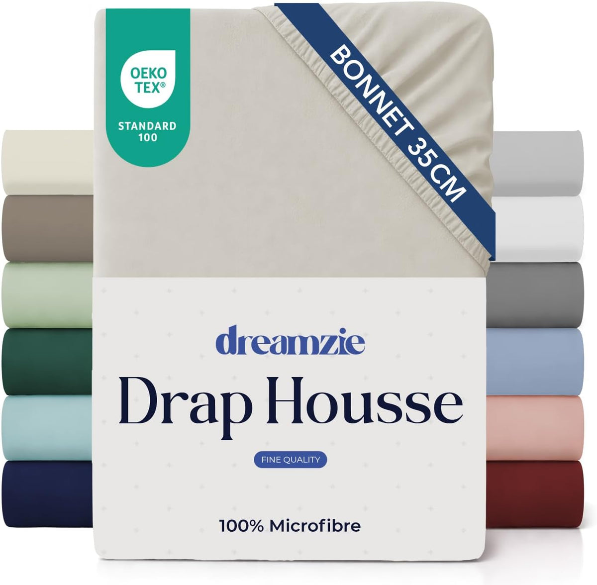 Dreamzie - Drap-housse 160x200 cm - Beige - Grand bonnet 35 cm