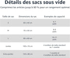 Amazon Basics Sacs de rangement sous vide avec pompe manuelle, fermeture éclair, 5 pièces, taille L, transparent