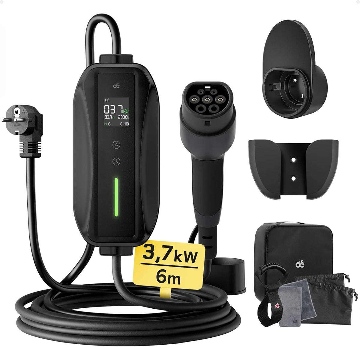 Chargeur de voiture électrique Type 2 3,7 kW 6 m avec écran LCD