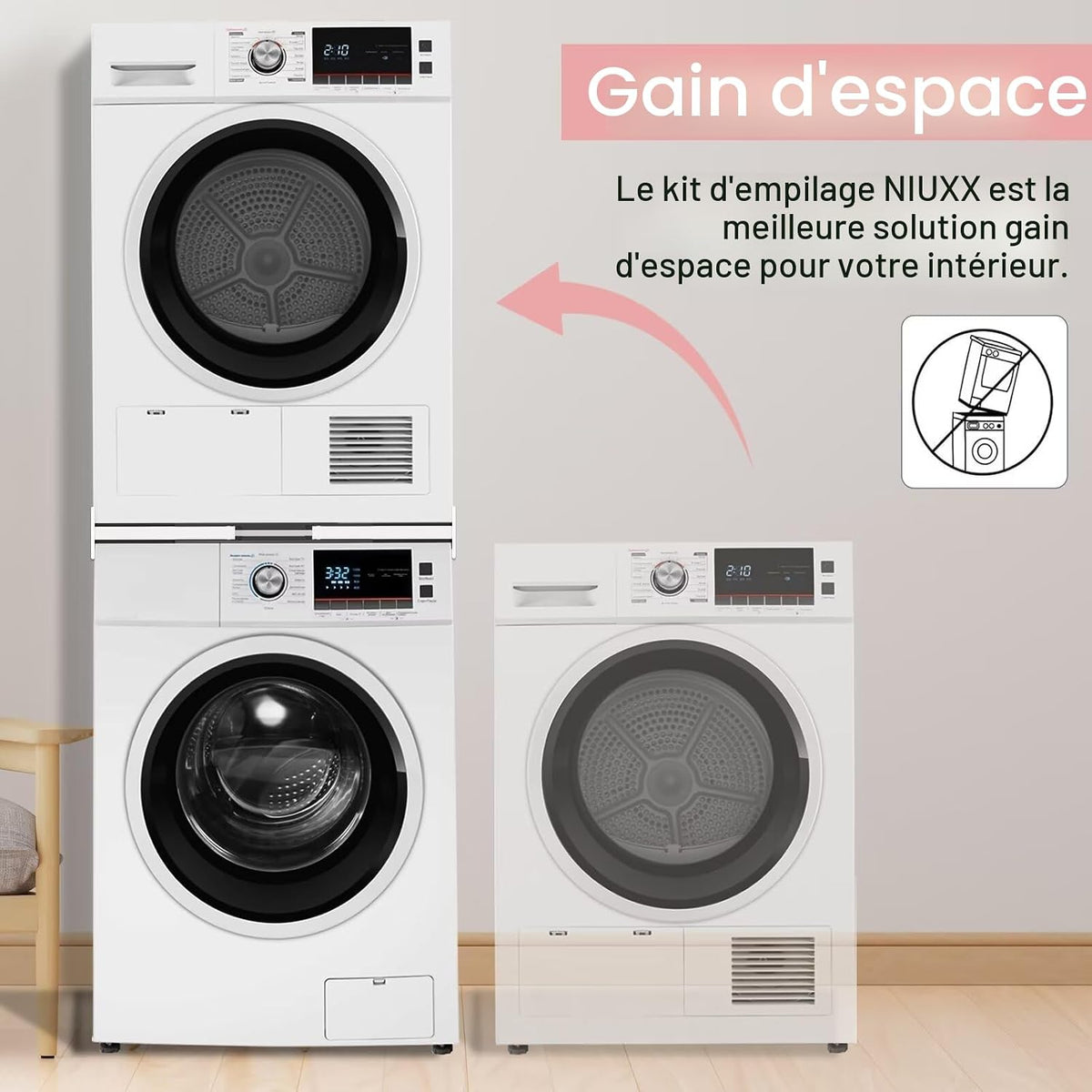 NIUXX Kit de superposition universel pour lave-linge et sèche-linge 46-66 cm
