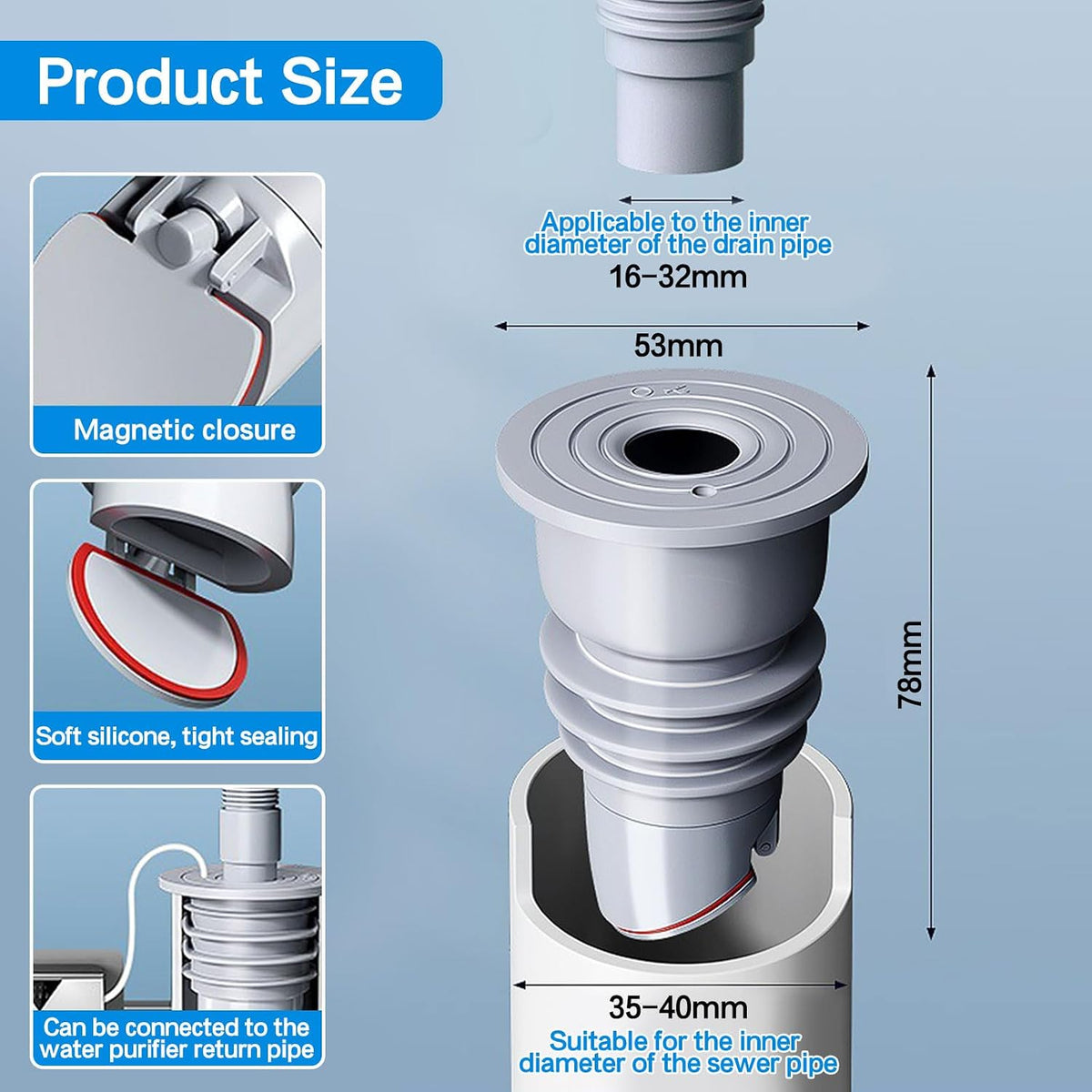 Bouchon anti-odeurs pour machine à laver, joint de tuyau de 35-40 mm, bouchon anti-odeurs et joint d'étanchéité pour tuyau d'évacuation de machine à laver (1 pièce)