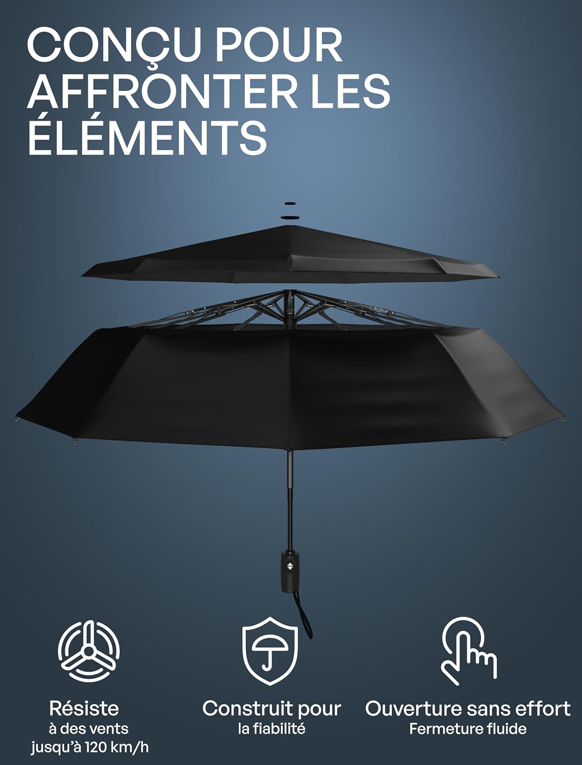 Parapluie Pliant Résistant au Vent Repel - Ouverture Automatique Facile - Parapluie Compact et Durable, Armature en Fibre de Verre Solide, Dôme Imperméable – Se glisse dans un sac à dos ou à main