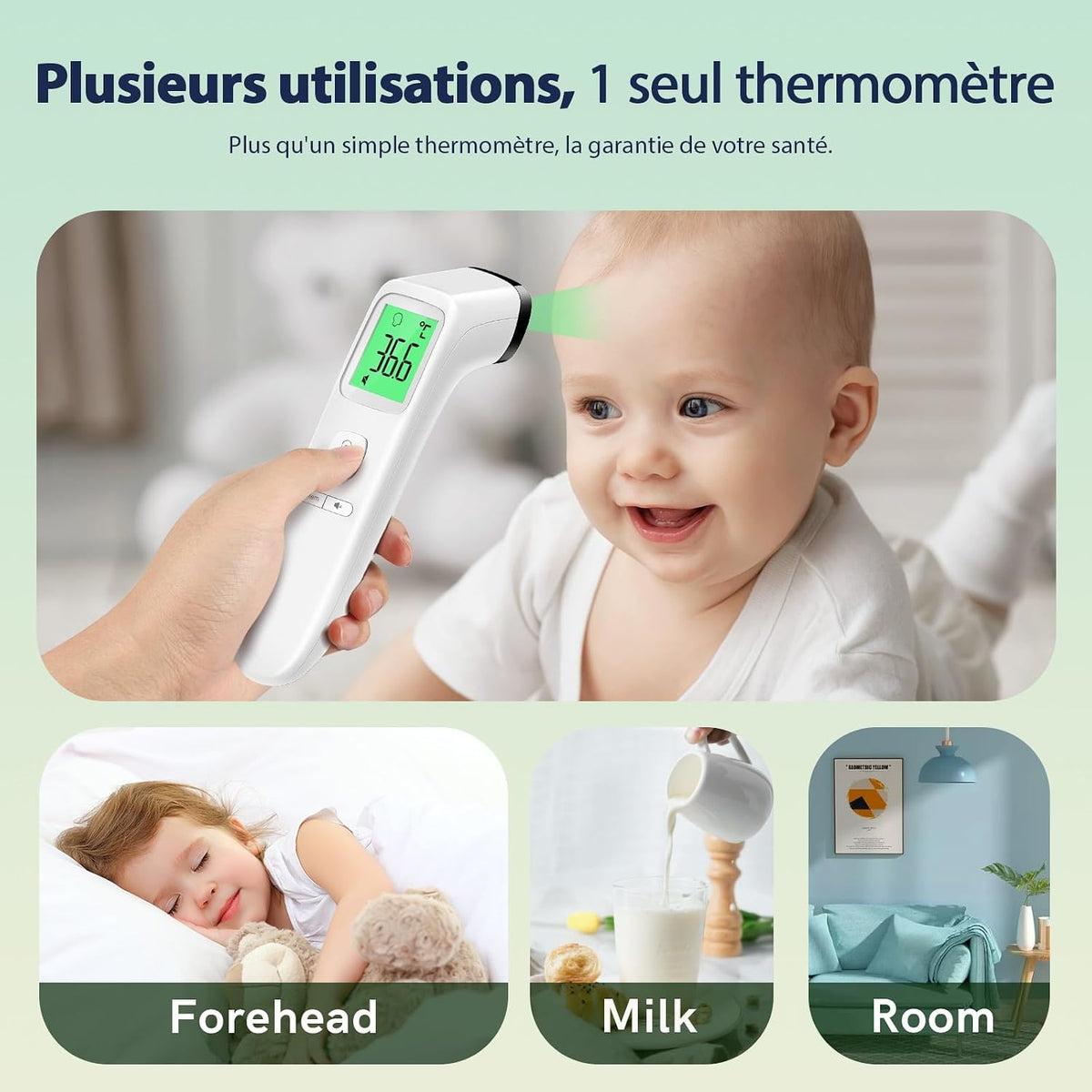 Thermomètre frontal sans contact, thermomètre bébé, thermomètre médical numérique infrarouge pour adultes, lecture précise avec écran LCD, mode muet, rappel de mémoire (blanc)