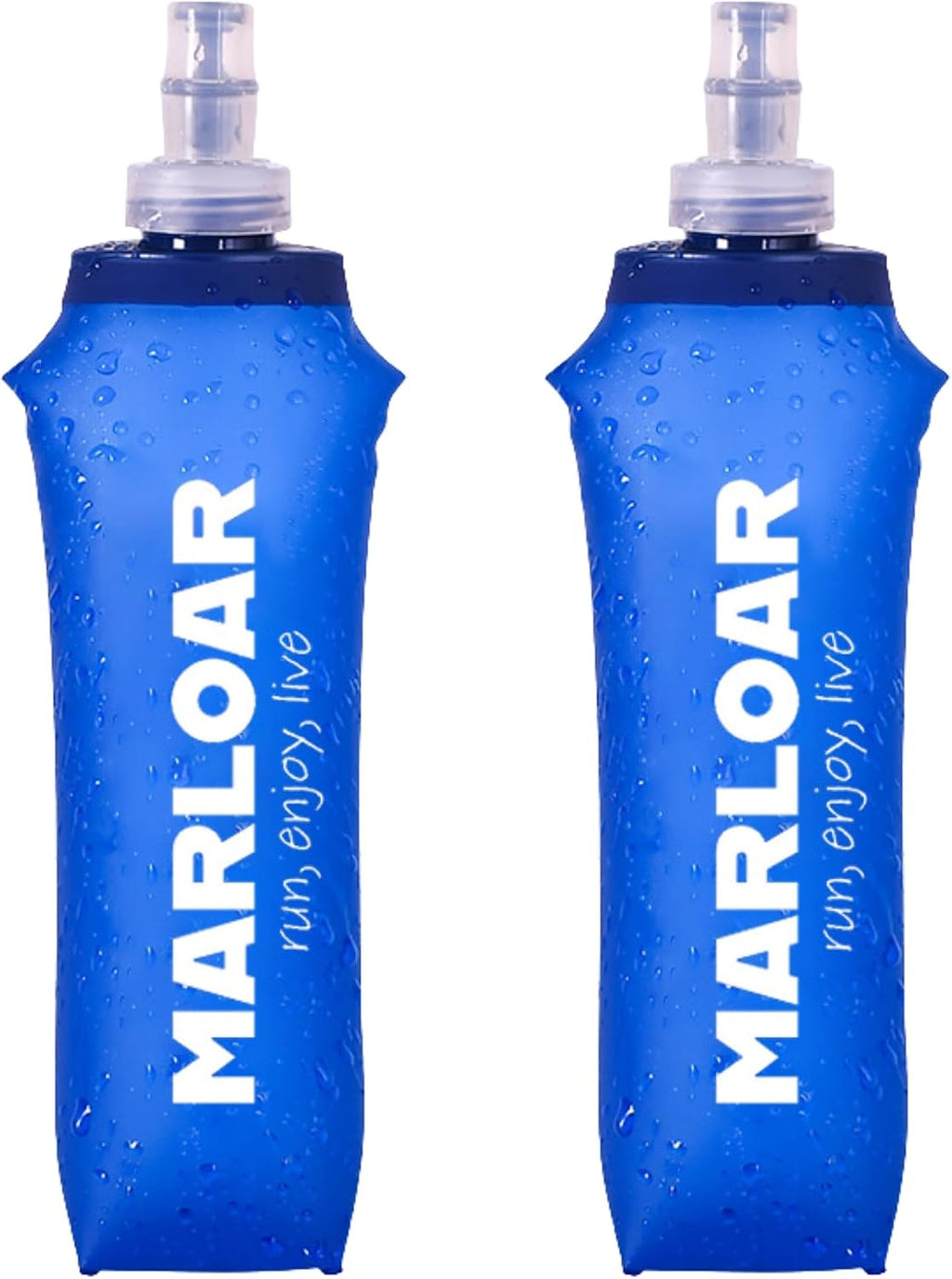 Flasque de running 500 ml bleue – Lot de 2 gourdes souples et pliables – Idéal pour la course à pied, le trail et la randonnée – Sans BPA