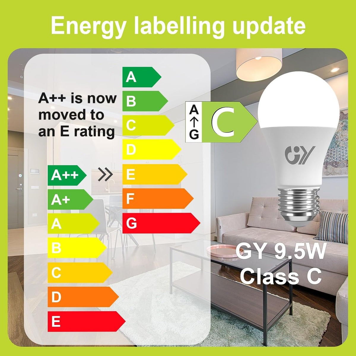 GY Ampoule LED E27 9,5W (équivalent 100W), 6500K Blanc Froid 1521 lumens, A60 Ampoules E27 LED Efficacité Énergétique, Dépolie, Non Dimmable, 2 Unités (Lot de 1)
