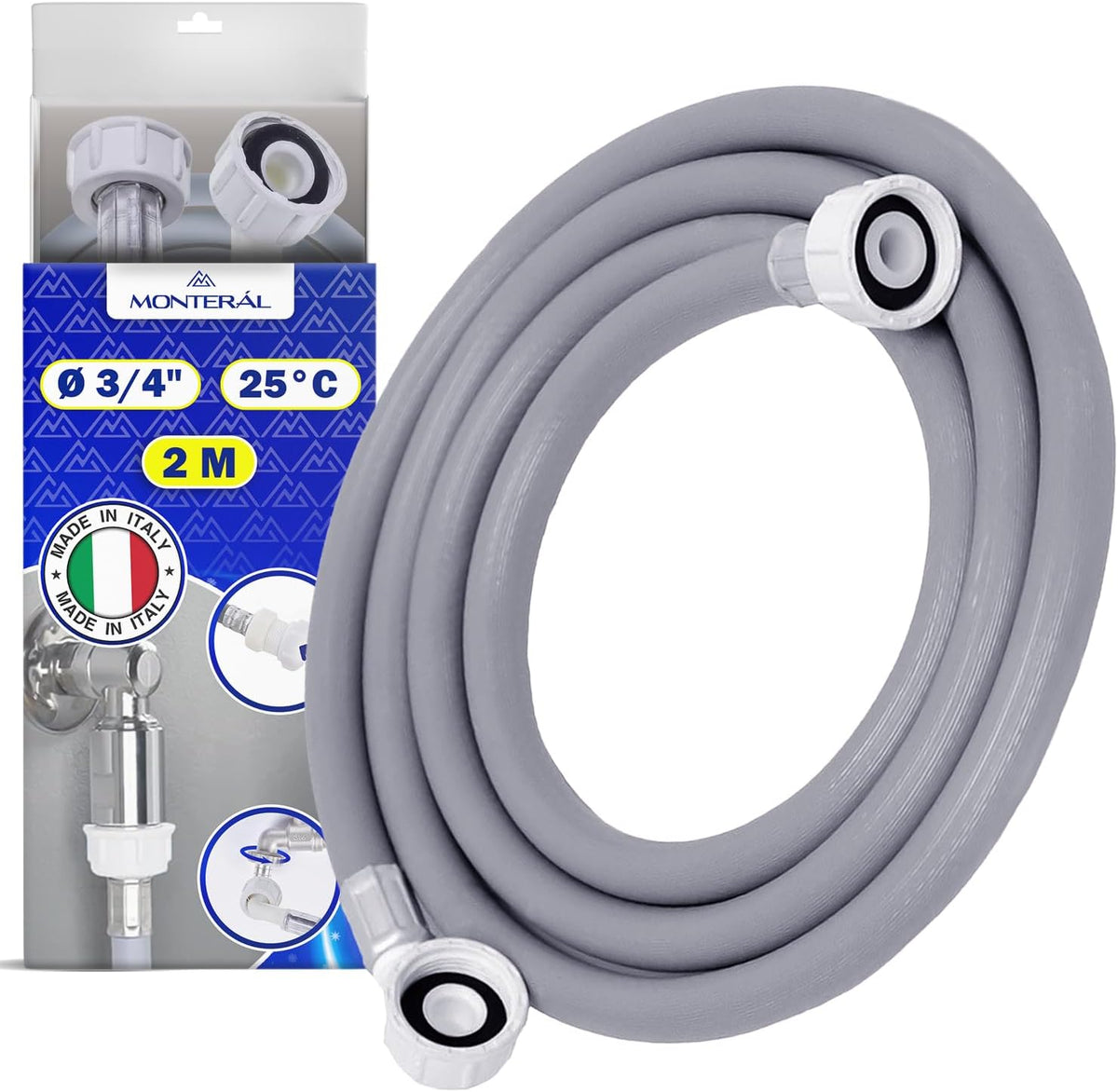 Tuyau pour lave-linge et lave-vaisselle 2 m pour 25 °C 20-60 bars Ø 3/4"