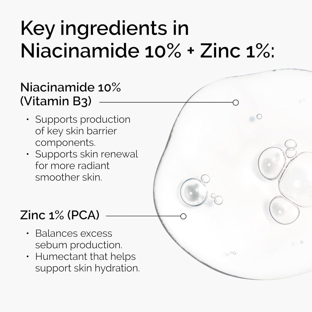 The Ordinary Niacinamide 10% + Zinc 1%, sérum éclat et lissant pour peaux à imperfections, 30 ml