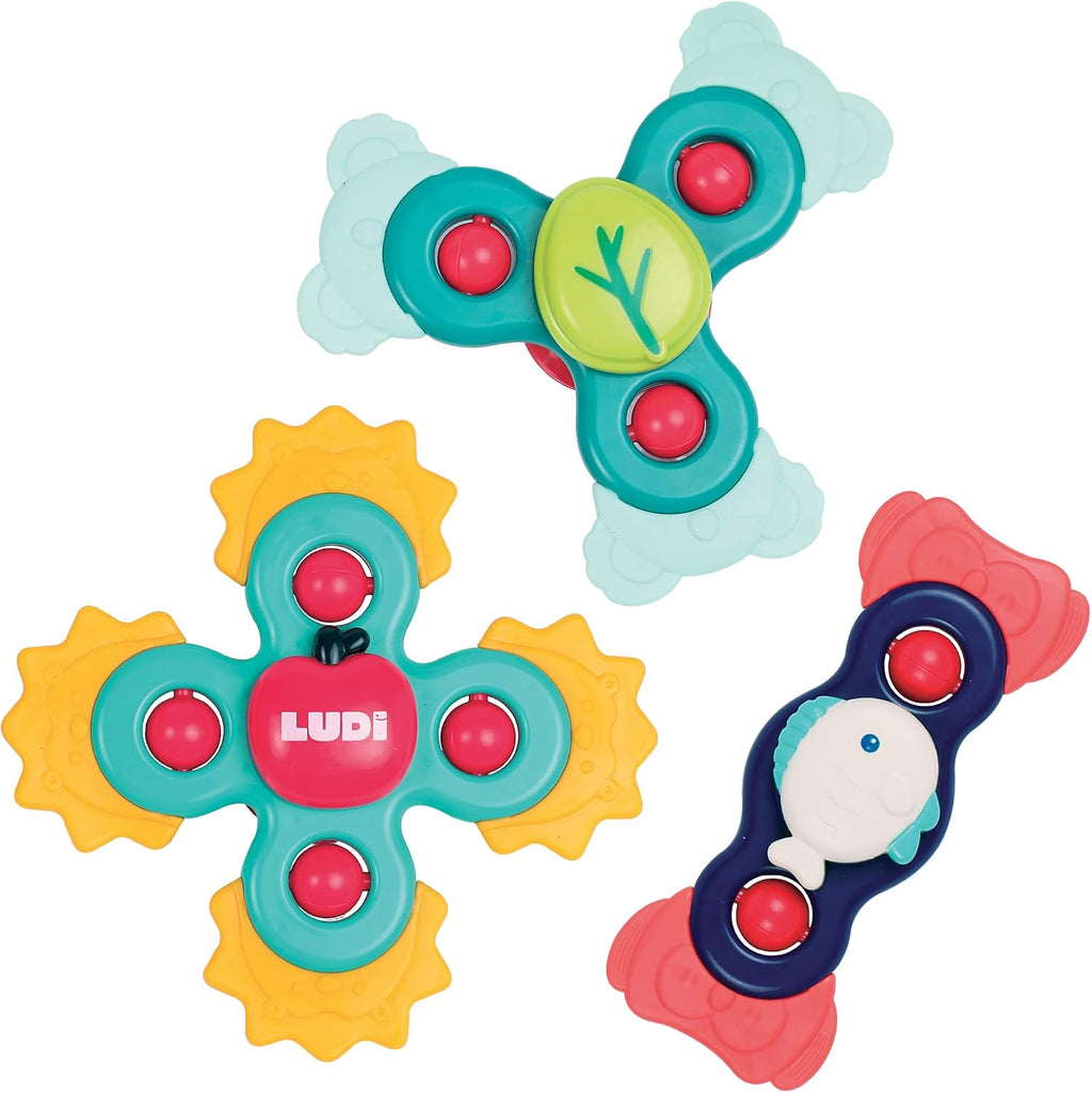 Ludi - Baby Hand Spinners - Jouets rotatifs à ventouse - Jouet d'éveil et de bain pour bébé - Dès 10 mois