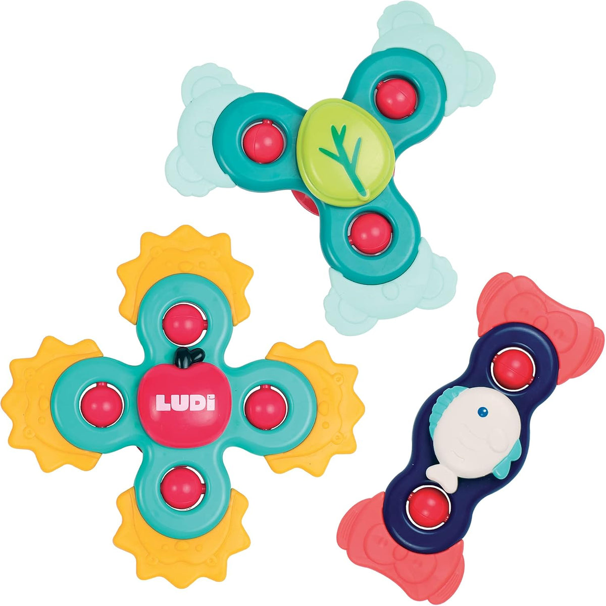 Ludi - Baby Hand Spinners - Jouets rotatifs à ventouse - Jouet d'éveil et de bain pour bébé - Dès 10 mois