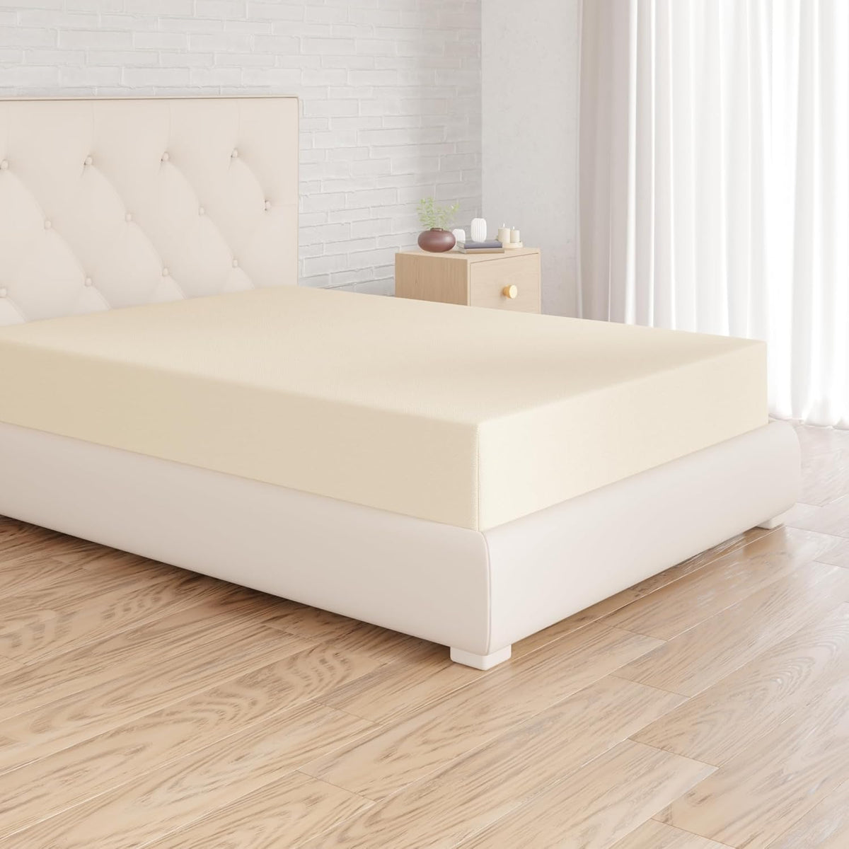 Amazon Basics Drap-housse, 160 x 200 x 30 cm, en microfibre de polyester pour matelas épais jusqu'à 30 cm, beige