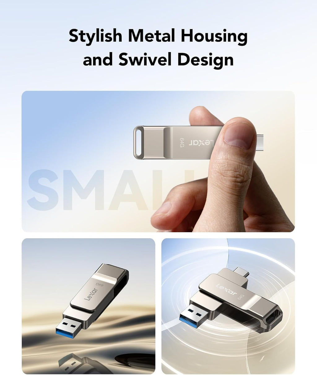 Lexar D40E Double Clé USB 3.2 Type-C, USB-A/C, 64 Go, Argent champagne