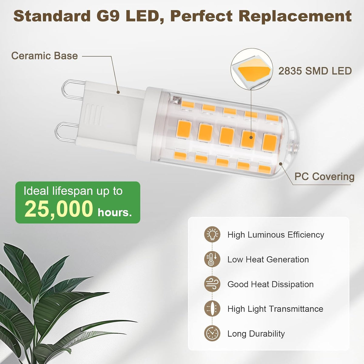 DiCUNO Ampoule LED G9 3W, Équiv. 30W, Blanc chaud 2700K, 410lm, Lot de 6