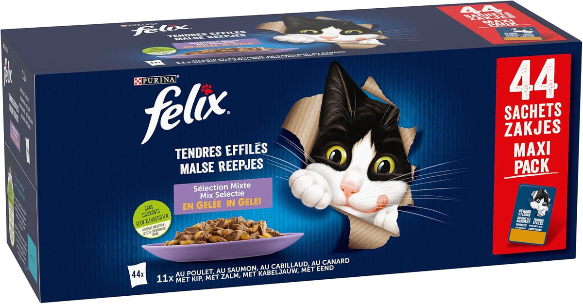 FELIX Tendres Effilés - nourriture humide pour chat adulte - Multipack 44 x 85g