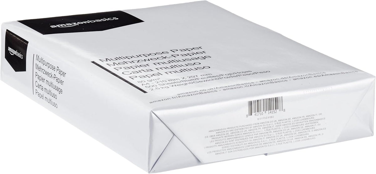 Papier multi-usage A4 80g Amazon Basics, carton de 5 ramettes de 500 feuilles