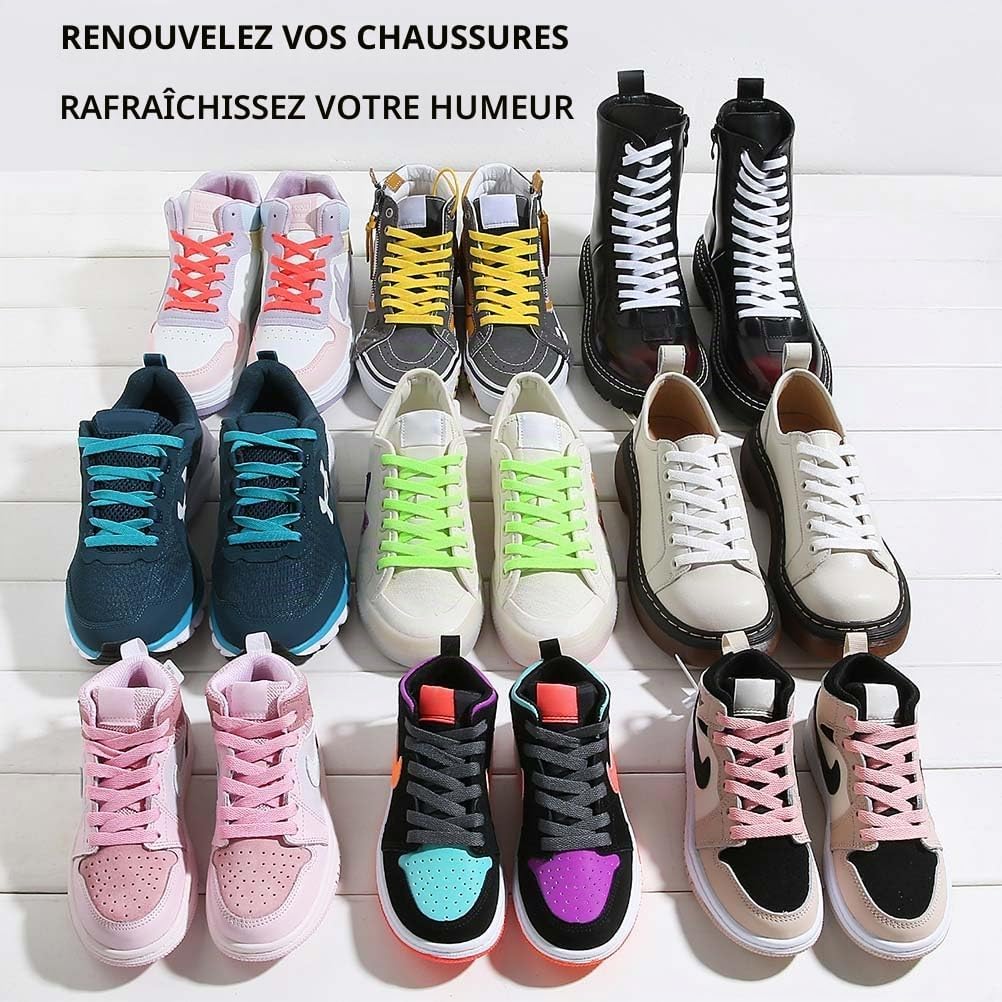 VSUDO Lacets plats pour baskets, lacets plats pour sneakers - Économiques, 8 mm de large, 29 couleurs et 14 longueurs au choix
