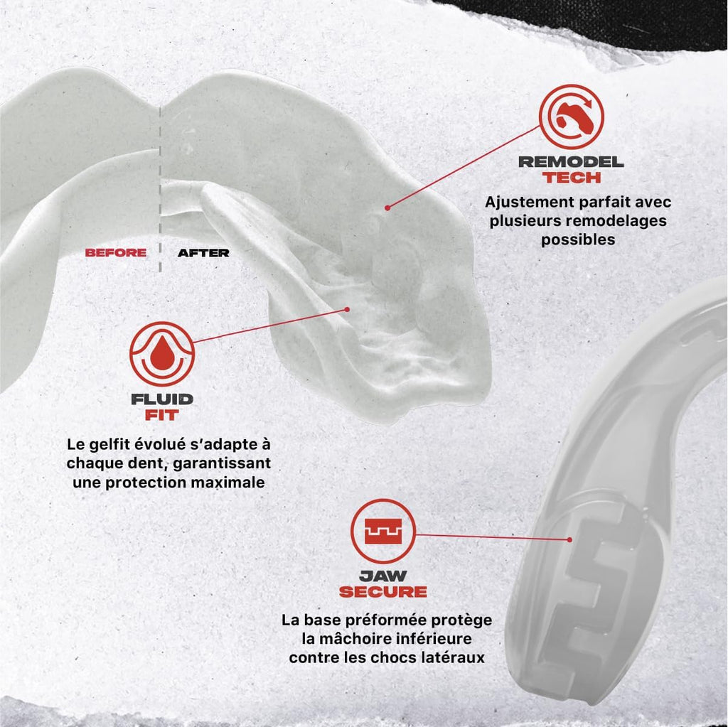 Protège-dents SafeJawz Intro Series. Protection intégrale pour tous les sports, notamment le rugby, le MMA, le hockey, le judo, le karaté, les arts martiaux et la boxe.