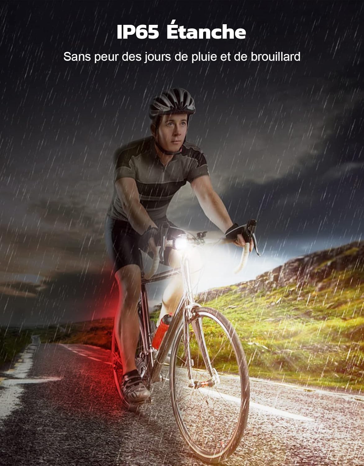Glangeh Ensemble d'éclairage de vélo avant et arrière, lampe de vélo ultra-fine à 4 + 6 modes