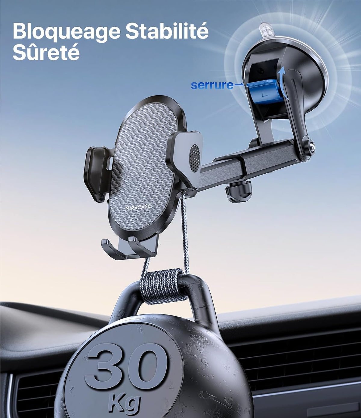 Support téléphone voiture Miracase [Ventouse puissante] porte-téléphone pour tableau de bord, rotation 360°, ventouse portable pour iPhone, compatible avec smartphones de 4 à 7,2 pouces