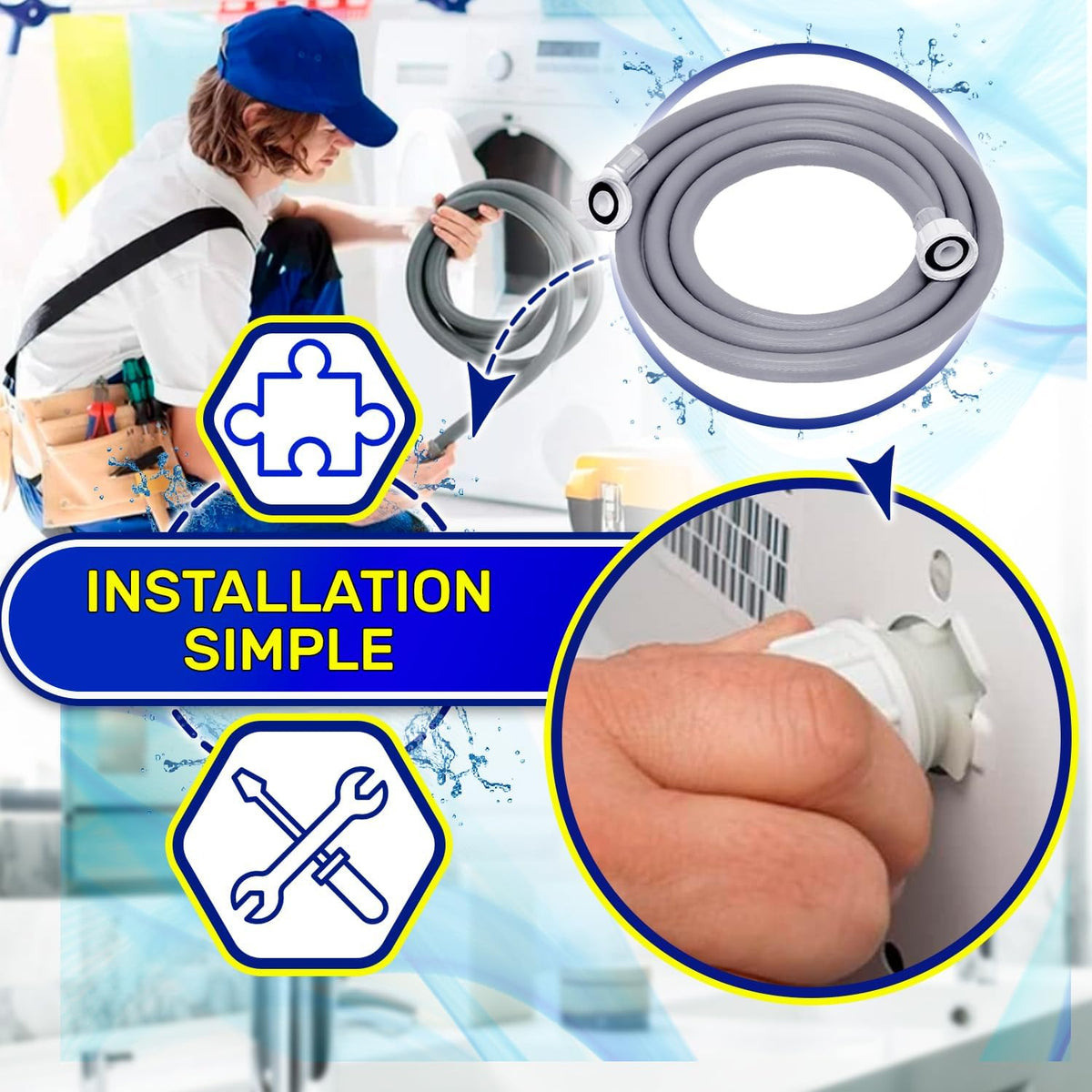 Tuyau pour lave-linge et lave-vaisselle 2 m pour 25 °C 20-60 bars Ø 3/4"