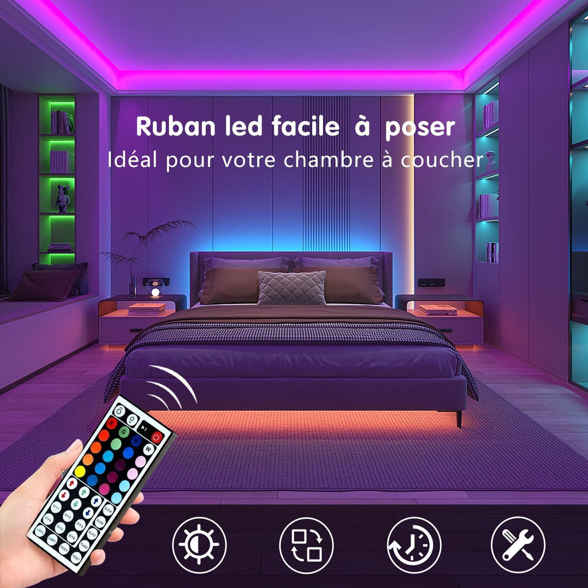 Ruban LED Keepsmile 30 m (15 mx2), LED chambre Bluetooth, bande LED contrôlée par télécommande et application, guirlande lumineuse décorative pour chambre et bureau